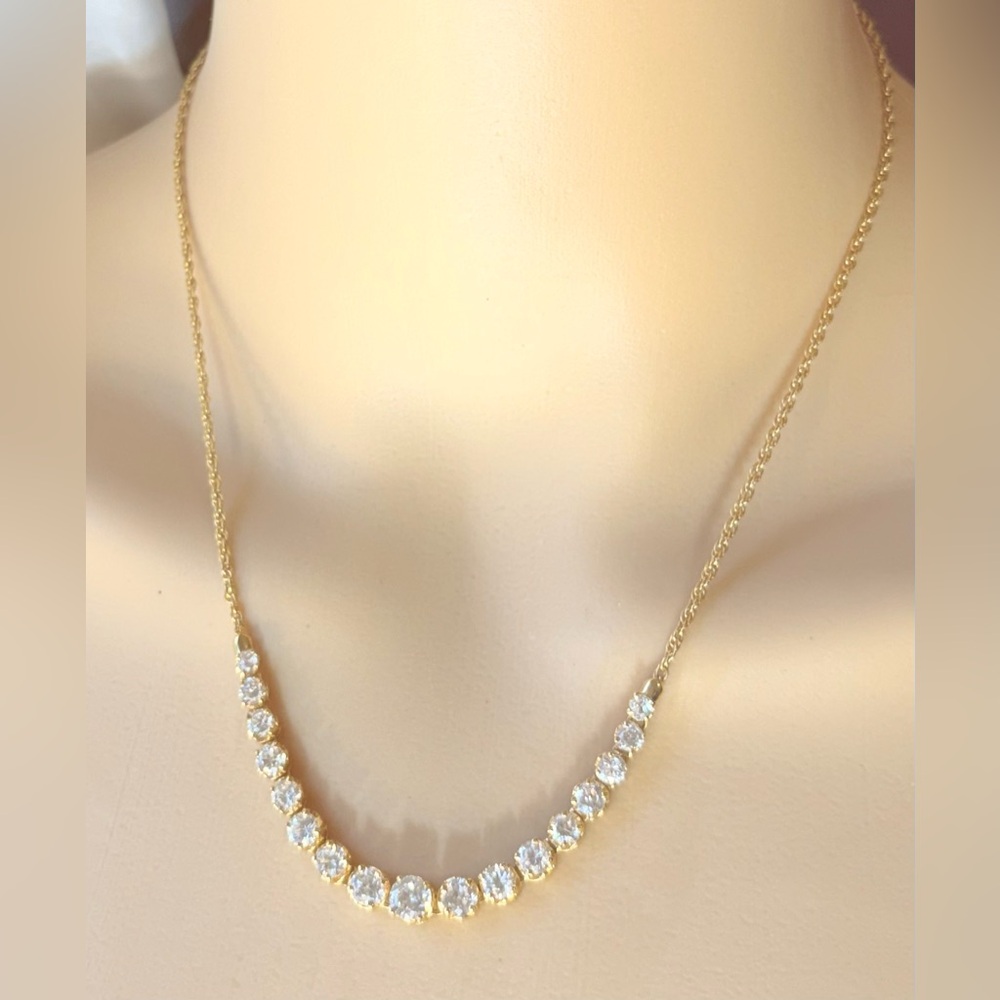 Gold Crystal Necklace - Elegant Gold-Tone Tennis Necklace 18 inch